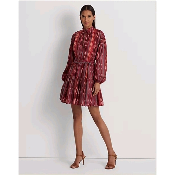 Lauren Ralph Lauren Dresses & Skirts - LAUREN Ralph Lauren Geo-Stripe Belted Cotton Voile Dress Red Women’s Size 16 NWT